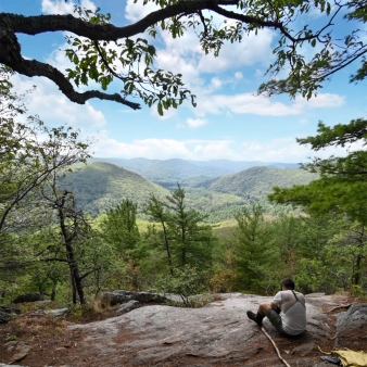 Man overlooking hiking the Pine Loop Trail at Housatonic Meadows State Park