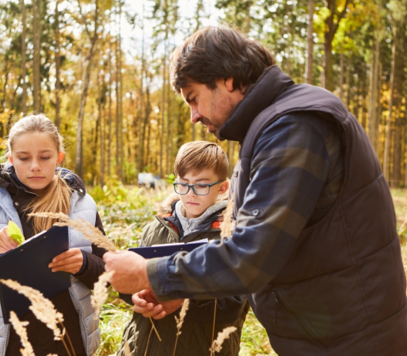 Outdoor education class with teacher